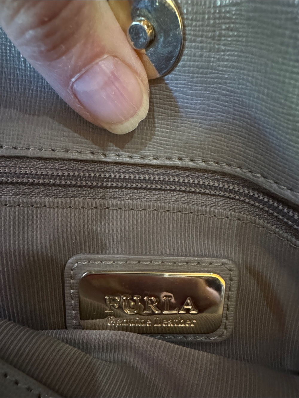 Furla Large Gray Saffiano Leather 3-Compartment Structured Bag, Silver Hardware - Picture 8 of 9